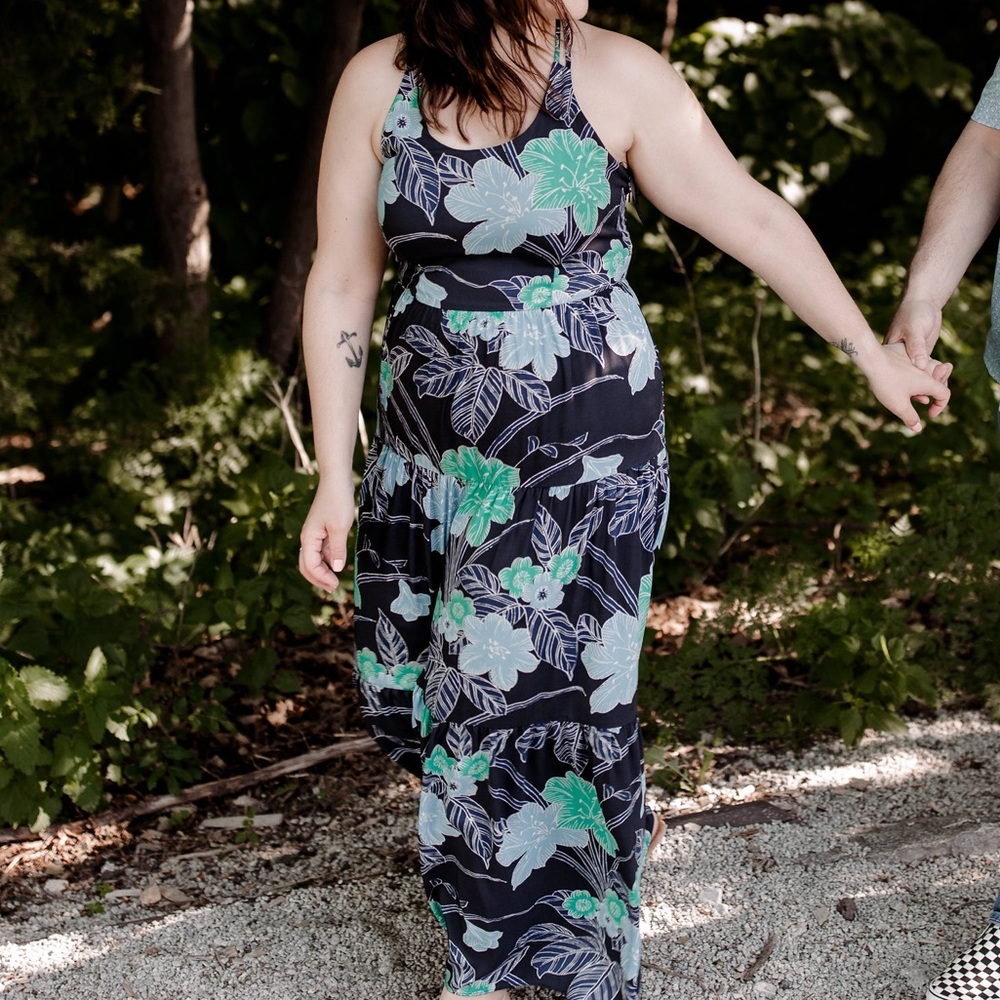 Loft Strappy Maxi Dress with Blue and Green Florals